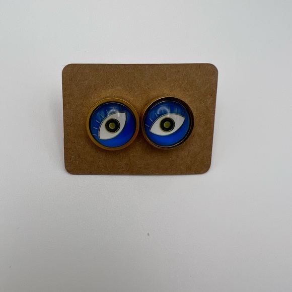 Gold Evil Eye Stud Earrings - Trendy Boho Chic Small Earrings - Stylish Studs - Picture 13 of 14